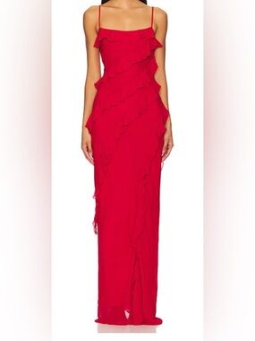 Lovers + Friends Bold Red Ruffle Maxi Skirt